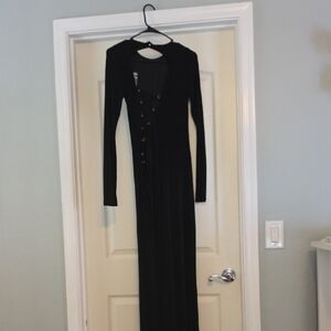 Fashion Nova Black Long Sleeve Dress with Button Detail